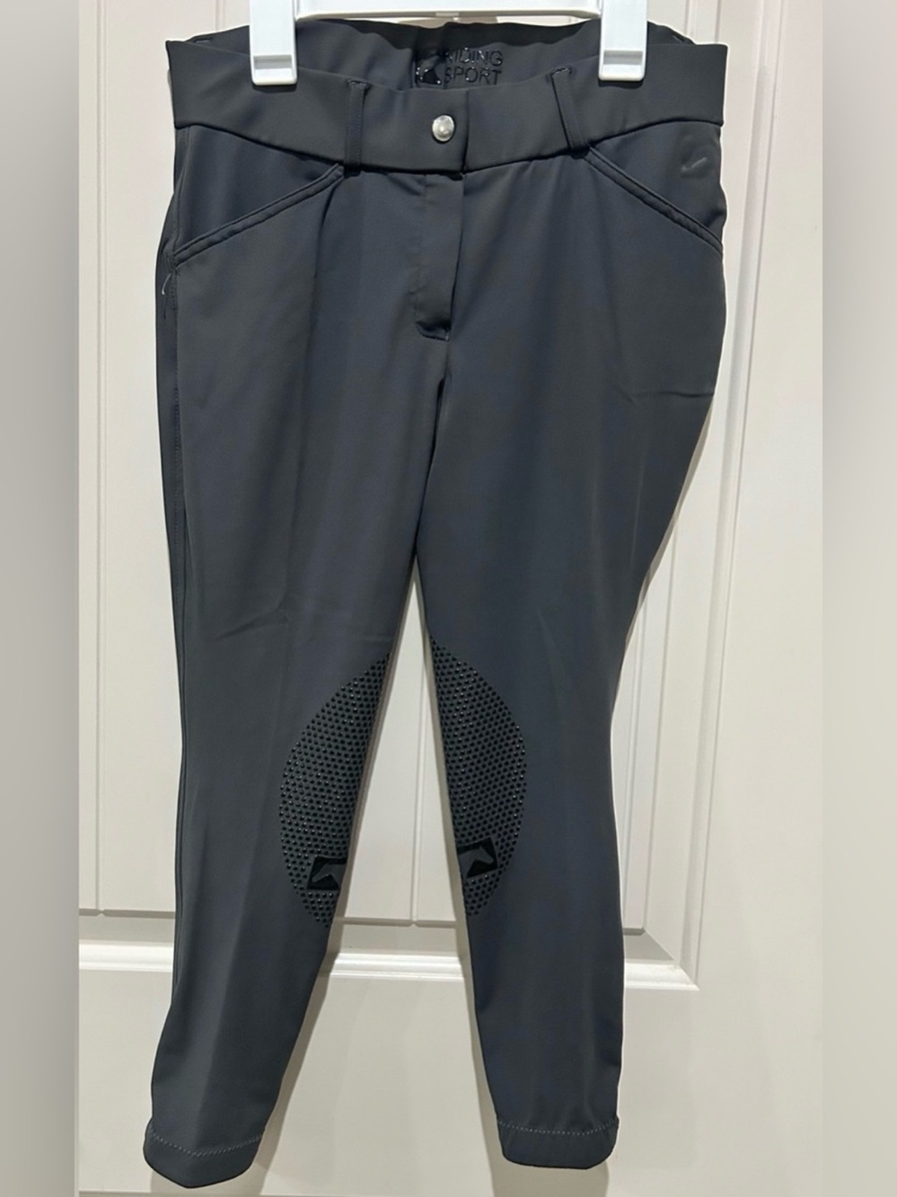 Riding Sport Kids Charcoal Gray Knee Patch Breeches NWT